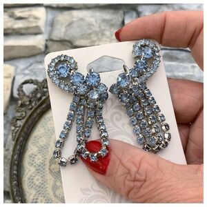 Vintage Juliana DeLizza Elster D&E Art Glass Rhinestone Ear Climber Clip Earring